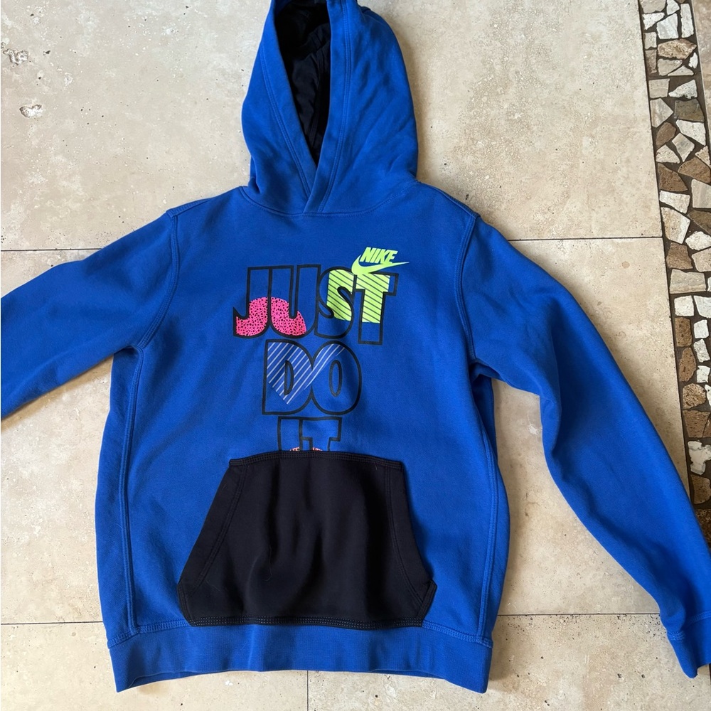 Nike Kids Vibrant Blue Hoodie with Graphic Design